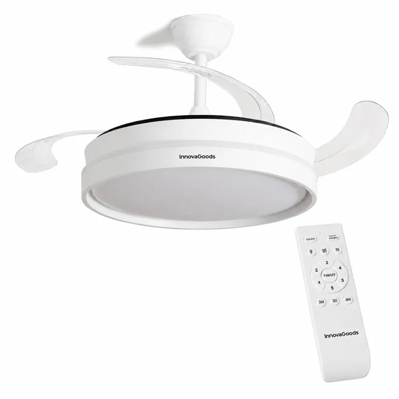 Ventilador de Techo con Luz LED y 4 Aspas Retráctiles Keteez InnovaGoods Blanco 72 W Ø49-104 cm
