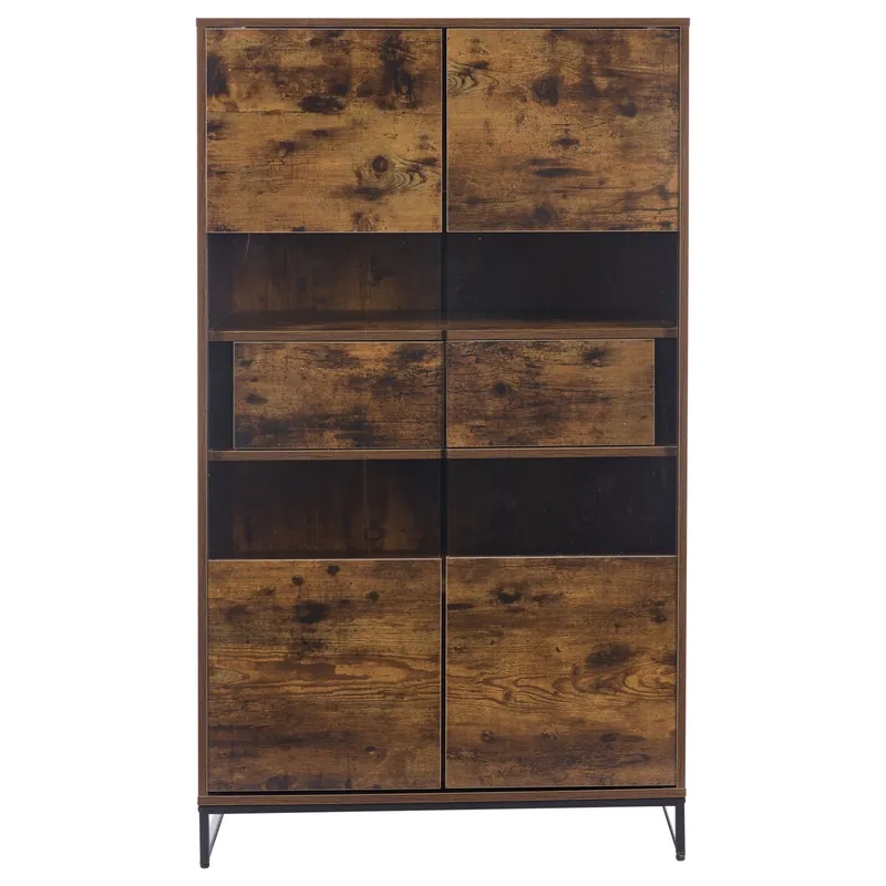 Vitrina de mdf con 2 puertas y luz led,negro+natural - Muebles