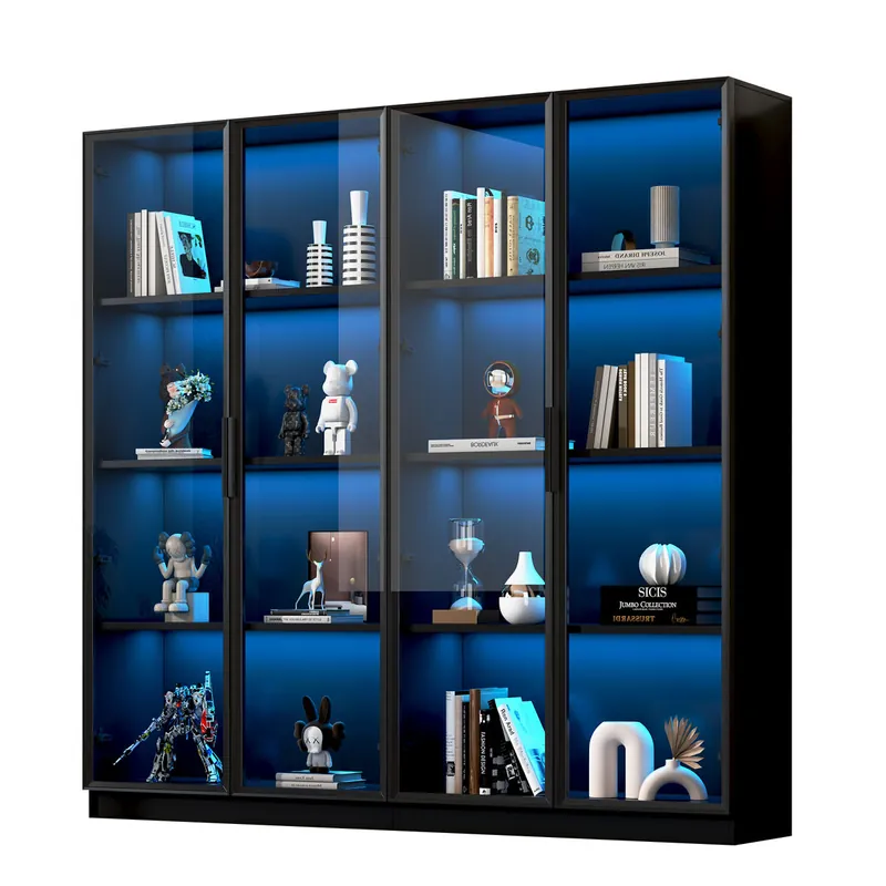 Vitrina de panel de partículas con 4 puertas y luz led,negro - Muebles