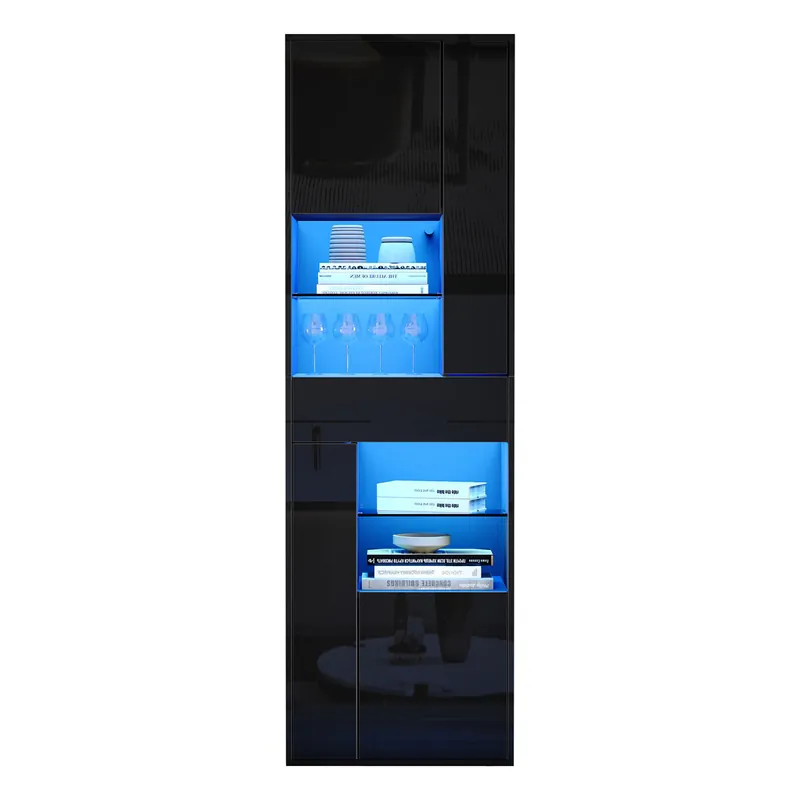 Vitrina de panel de partículas con 4 puertas,1 cajón y luz led,negro - Muebles