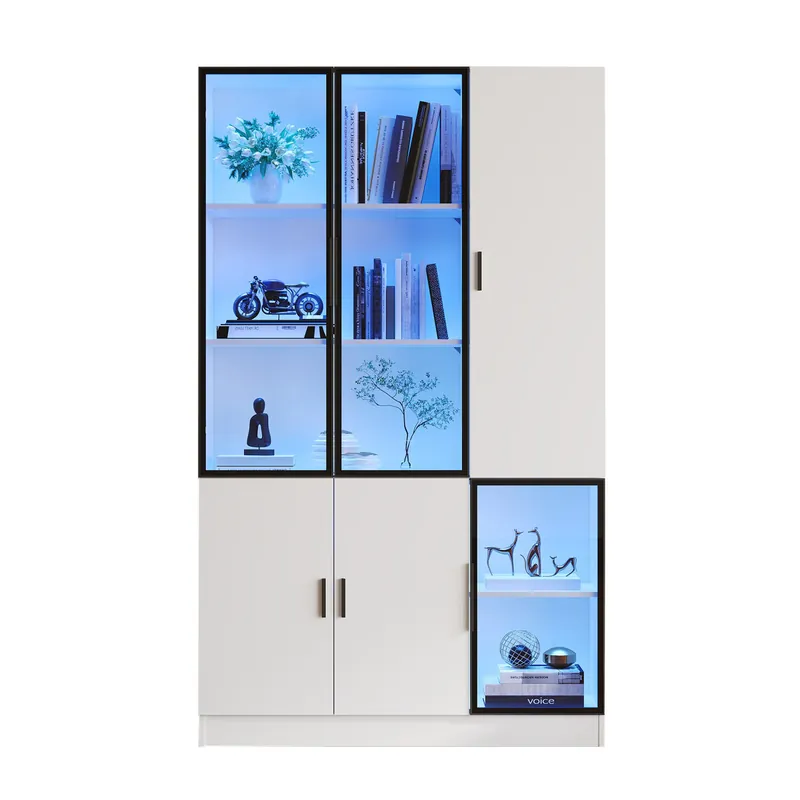 Vitrina de mdf con 6 puertas y luz led,blanco - Muebles