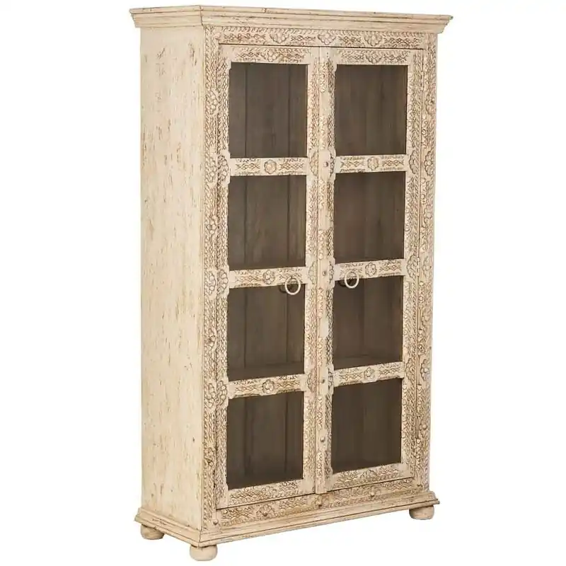 Vitrina de Madera tallada acabado artesanal blanca 106x43x180h cm - Muebles