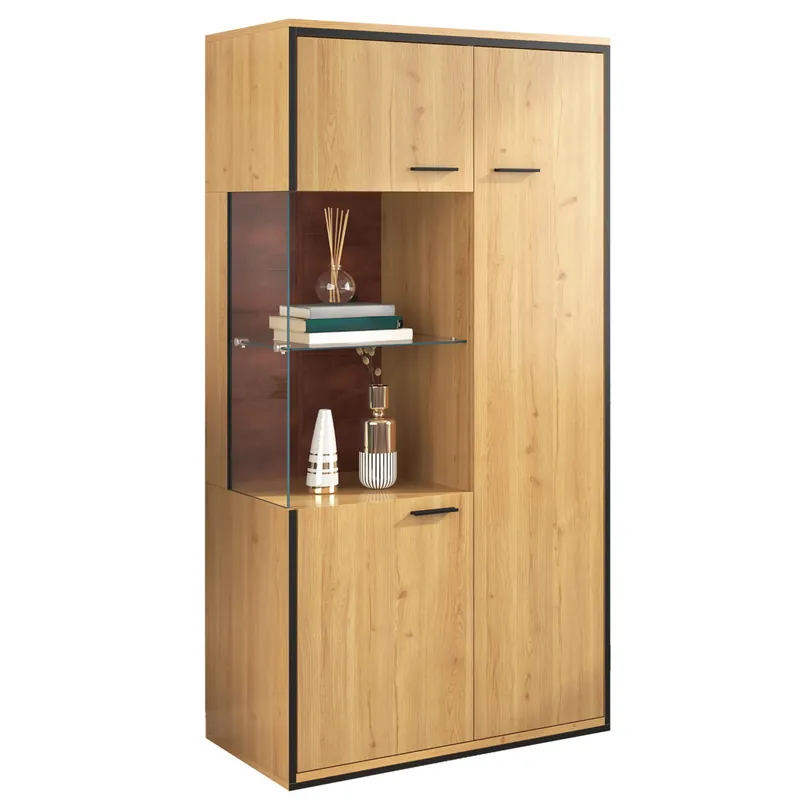 Vitrina de mdf con 3 puertas y luz led,natural - Muebles
