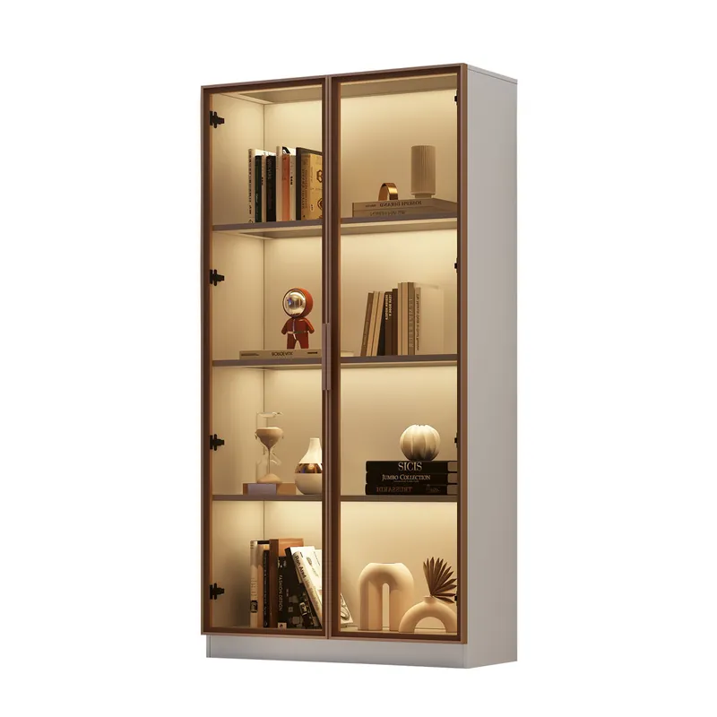 Vitrina de panel de partículas con 2 puertas y luz led,blanco - Muebles