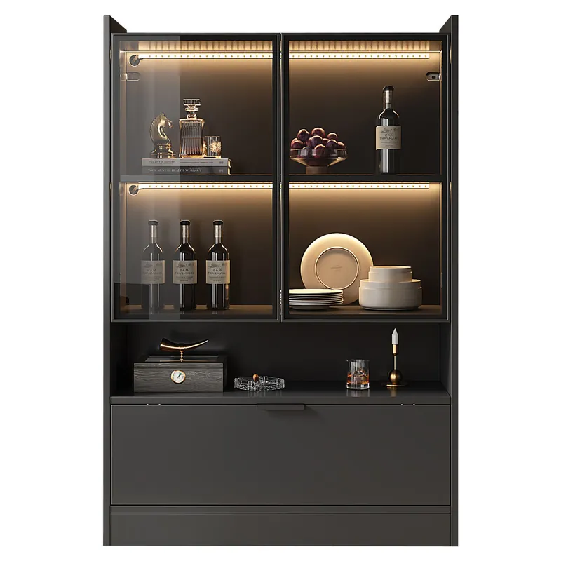 Vitrina de panel de partículas con 3 puertas y luz led,negro - Muebles