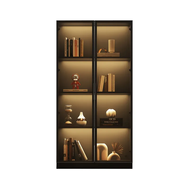 Vitrina de vidrio 80x40x160 cm - Vitrina de doble puerta con iluminación LED APP, estantes móviles - Color Negro