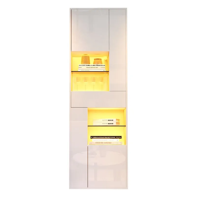 Vitrina + 55x38x170 cm - 1 cajón, 4 puertas, LED, alto brillo - Negro