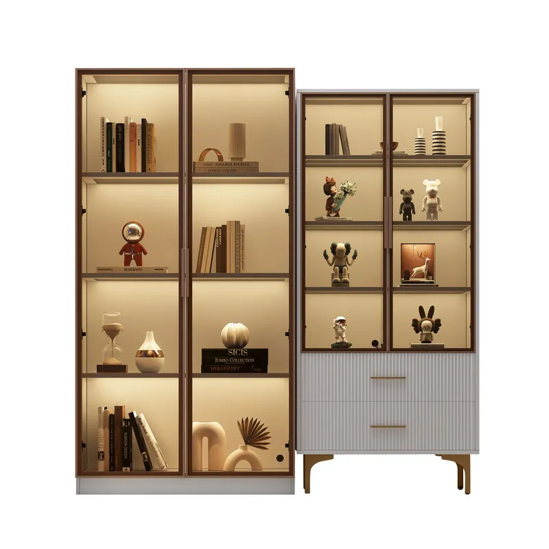 Juego de 2 vitrinas modernas con LED – con estantes ajustables – Blanco - Muebles