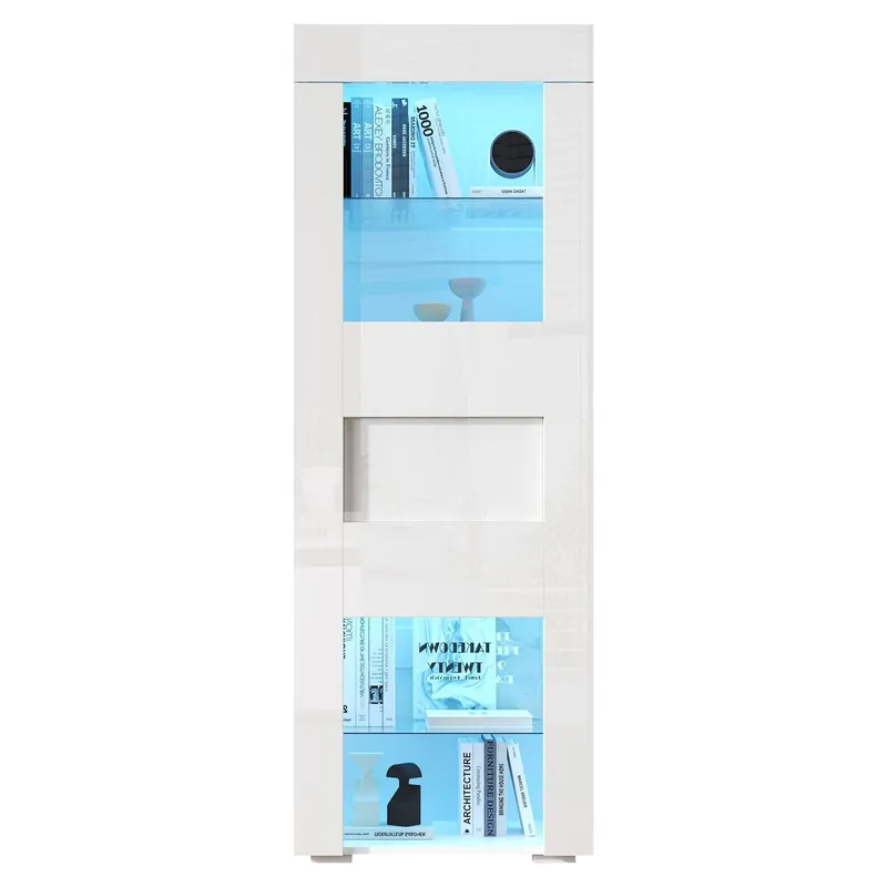 Vitrina 60x40x170 cm - Puertas acrílicas, LED, 2 estantes de vidrio, alta brillante - Blanco