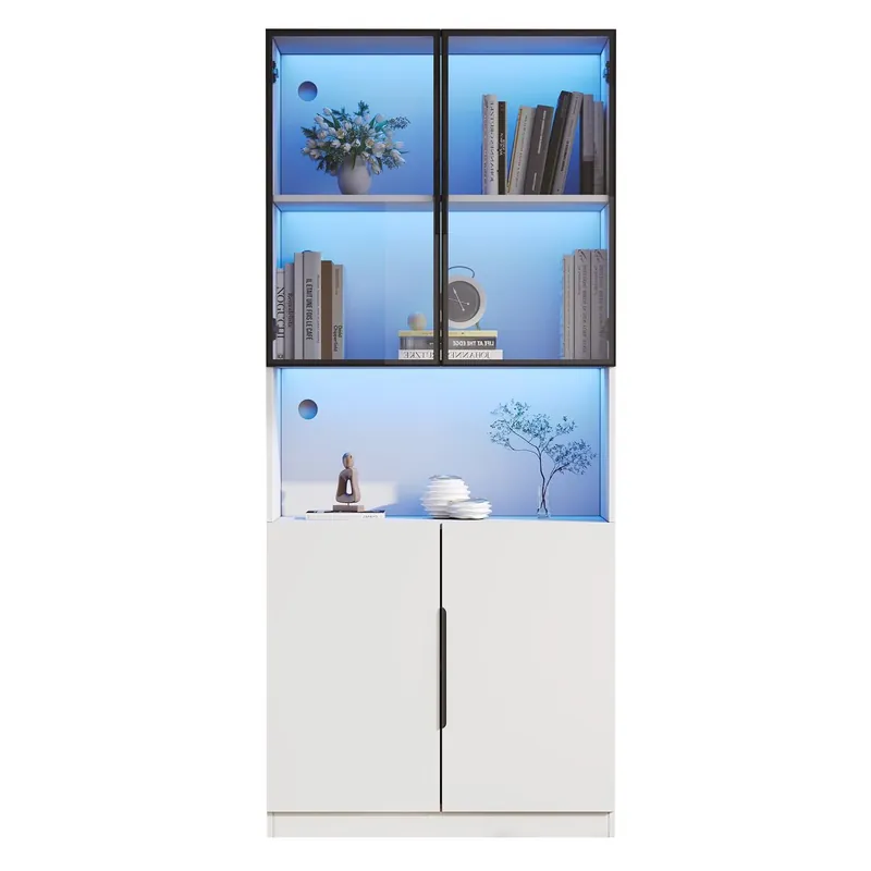 Vitrina 80x30x200 cm - Moderna minimalista con LED, estantes ajustables - Blanco