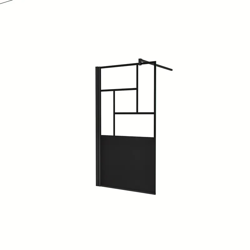Mampara de ducha fija Pantalla Panel Fijo estilo industrial Cristal Antical 8mm con Barra 140cm Perfil Negro Mate,(877-900)x2000mm