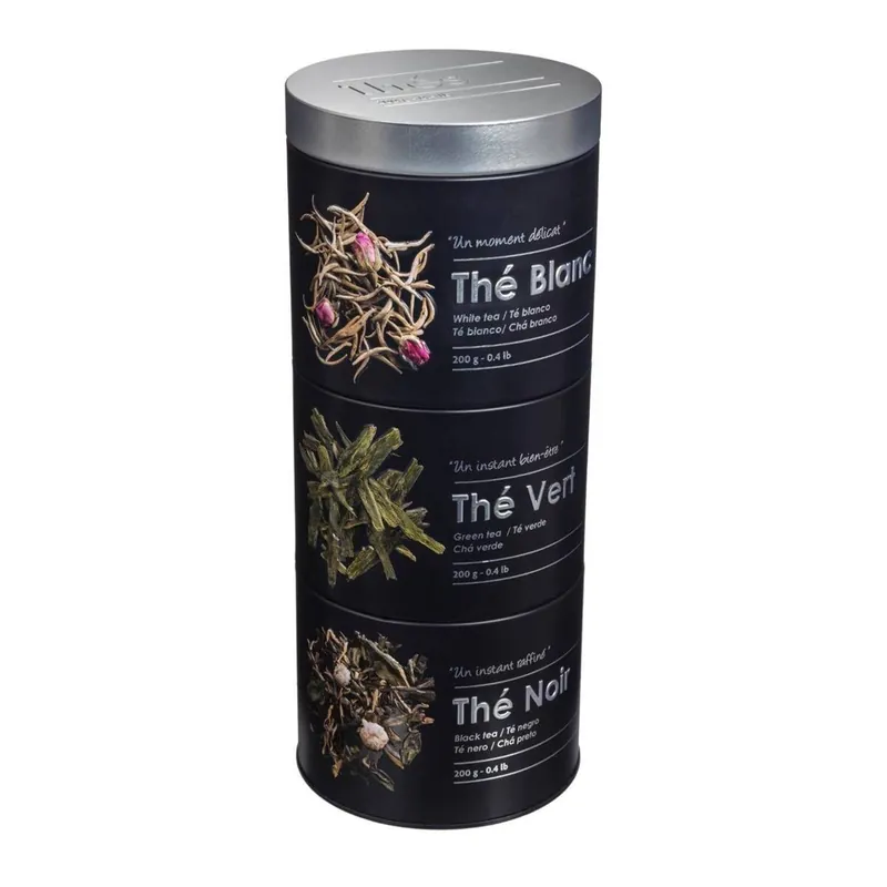 Well Home Bote para té con 3 compartimentos de metal en relieve Black Edition - Cocina