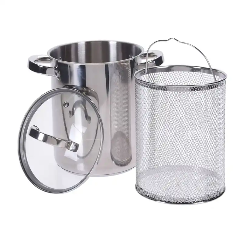 Well Home Cacerola de espárragos en acero inoxidable Ø16x21cm de fondo encapsulado y tapa de cristal - Cocina