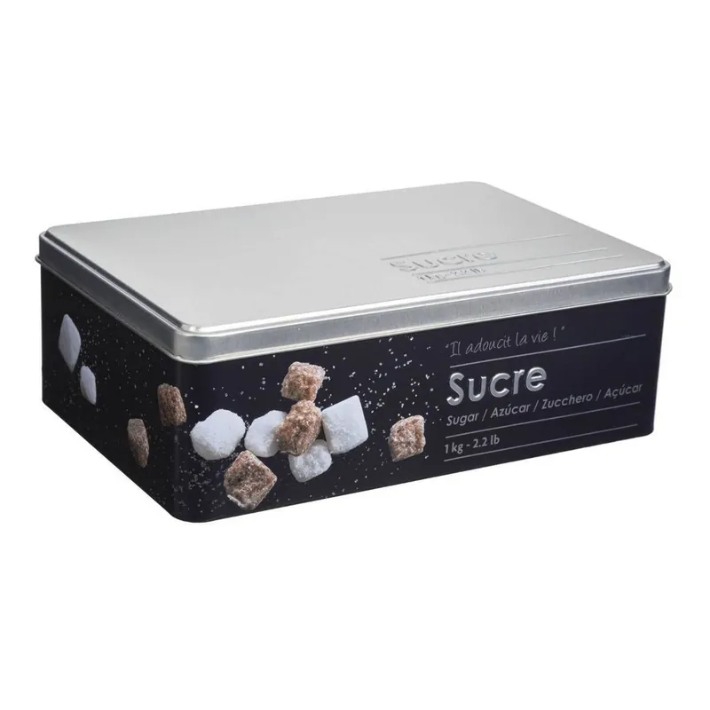 Well Home Caja para terrones de azúcar de metal en relieve Black Edition - Cocina