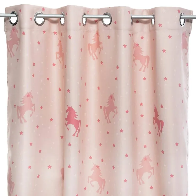 WELL HOME - Cortina opaca infantil "Unicornio" rosa 140x250cm