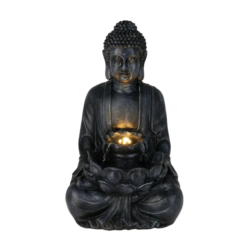 Well Home Fuente Buda en color Negro con Luces LED para Espacio Exterior 28,5x24,5x48cm - Jardín