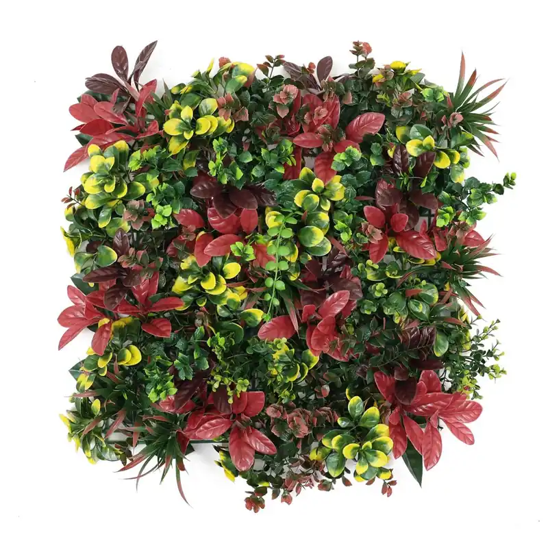 Well Home Jardín Vertical Artificial, Panel de Seto 100x100cm, Para decoración interior y exterior En colores rojos y verdes para decoración natural