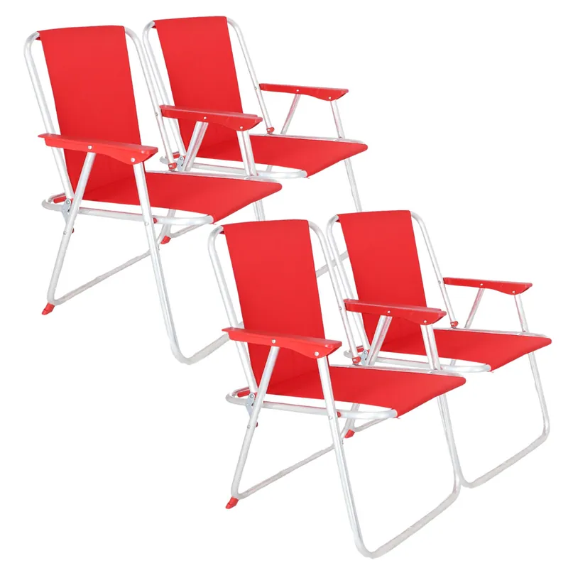 Well Home - Juego de 4 Sillas de Playa metálica Plegable de color Rojo 44x44x74cm