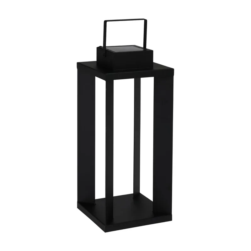 Well Home Linterna Solar de Metal en Negro con 25 Luces LED Blanco Cálido 22x22x51,5cm - Decoración