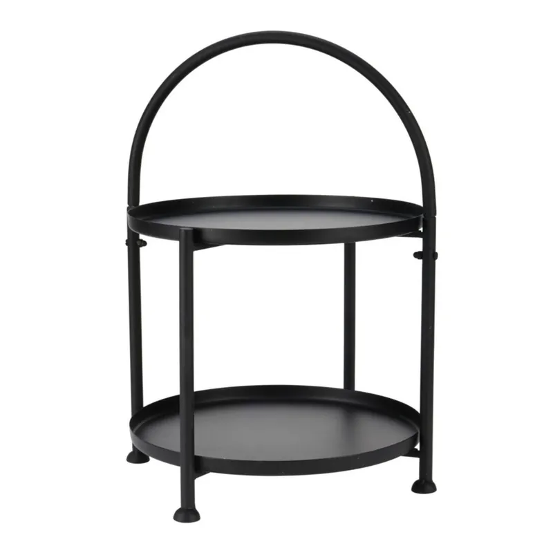 Well Home Mesa auxiliar de 2 alturas de Hierro en Negro Mate Ø34x45,5cm - Muebles