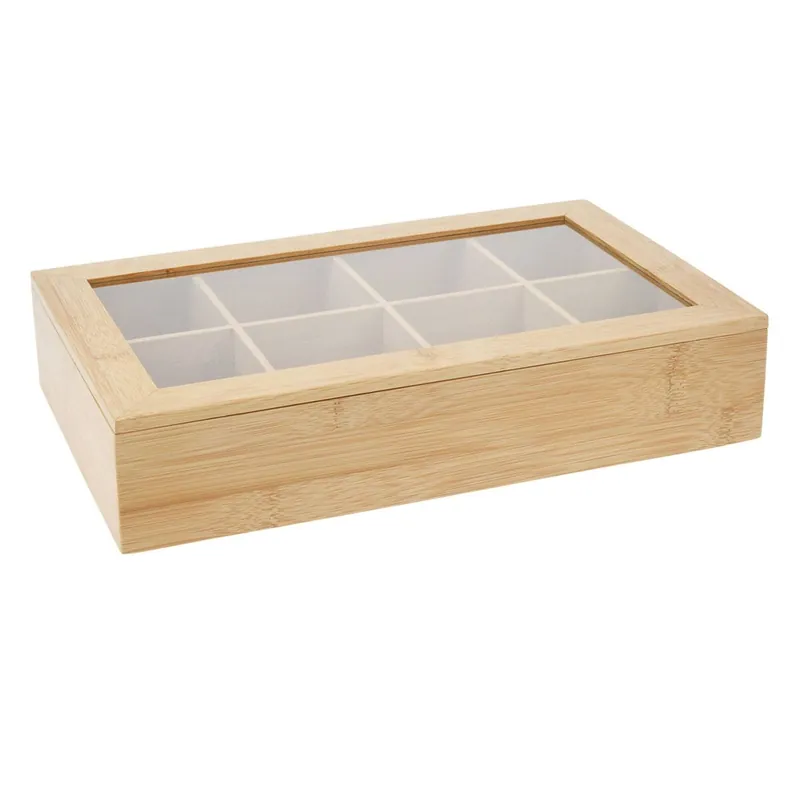 Well Home Organizador de té de bambú con 8 compartimentos y diseño de aspecto natural - Decoración