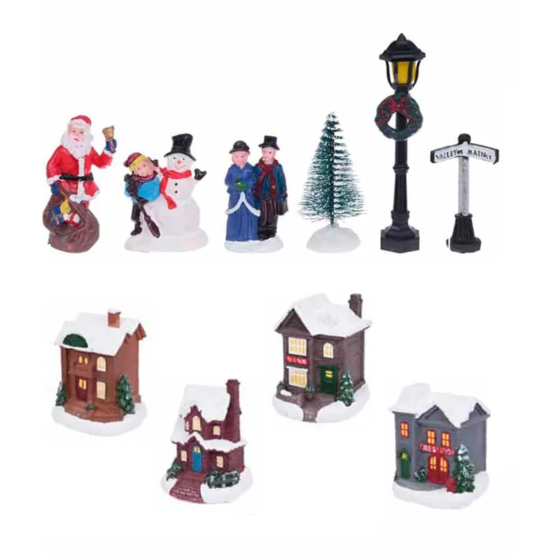 Well Home Pueblo Navideño decorativo de 14 Piezas y Luces LED - Decoración
