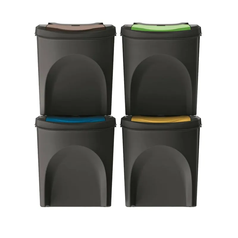 WELL HOME Set 4 cubos de basura 100% plástico reciclado, negro, 4x25L - Baño