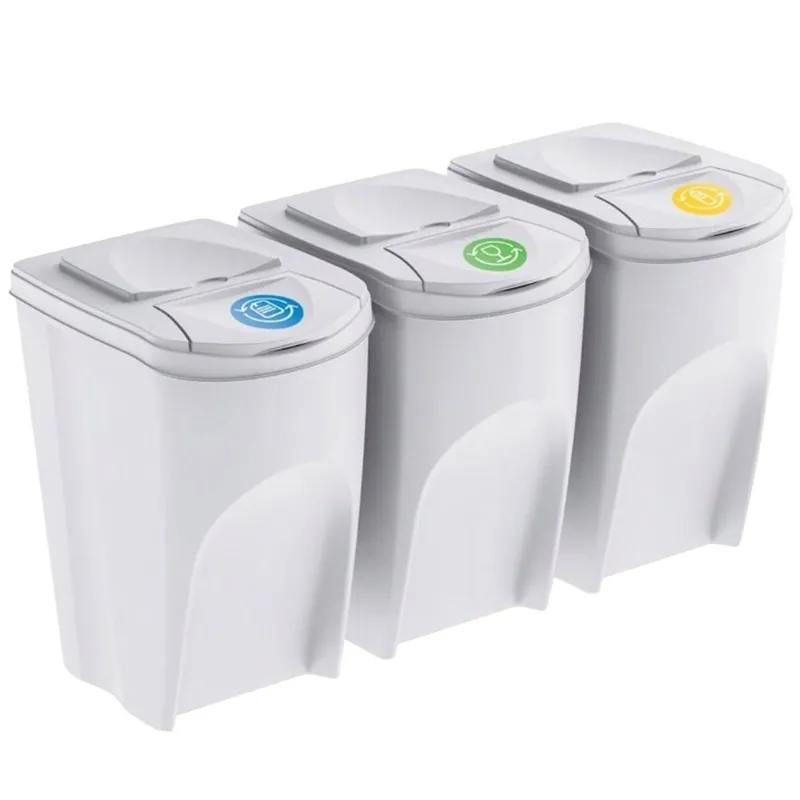 WELL HOME Set de 3 cubos de basura-papelera reciclaje, blanco roto, 3x35L