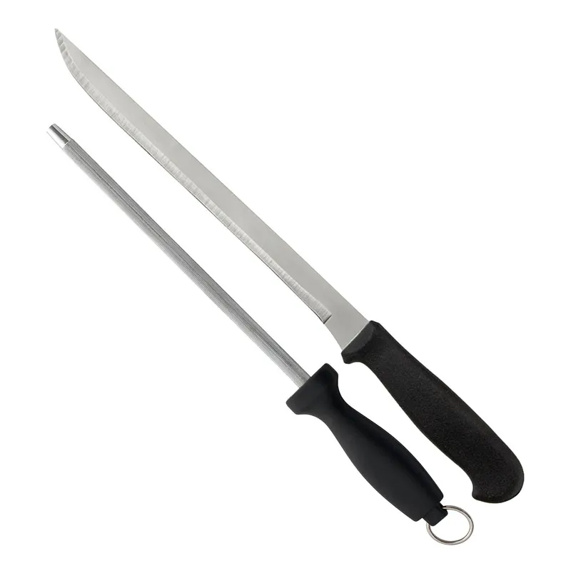 Well Home Set de Cuchillo jamonero y Chaira en acero inoxidable - Cocina