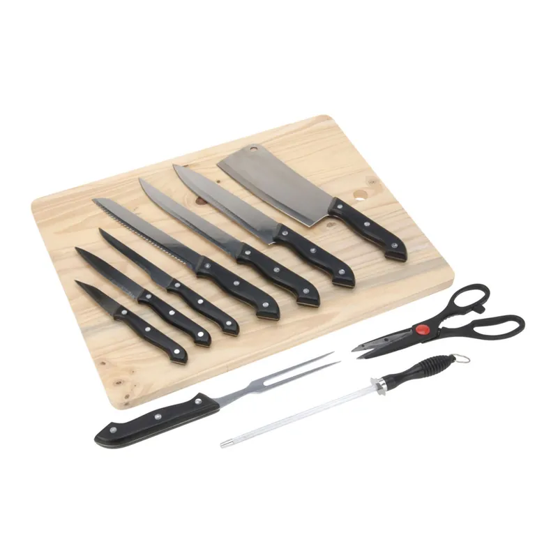 Well Home Set de cuchillos de 11 piezas con cubierta de acetato y tabla de madera - Ideal para tu cocina