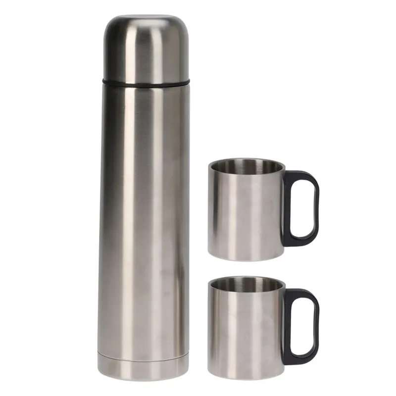 Well Home Termo de Acero Inoxidable 1L Modelo Bullet - Incluye 2 Tazas de 180ml