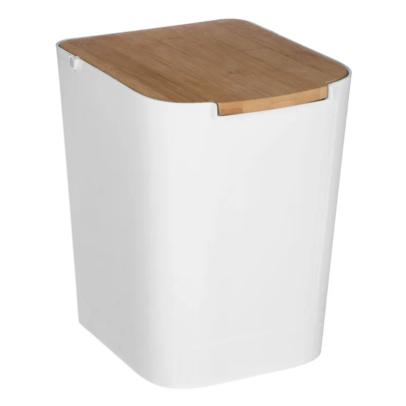 WellHome - Papelera de baño con tapa de bambú 'Baltik' 5L color blanco