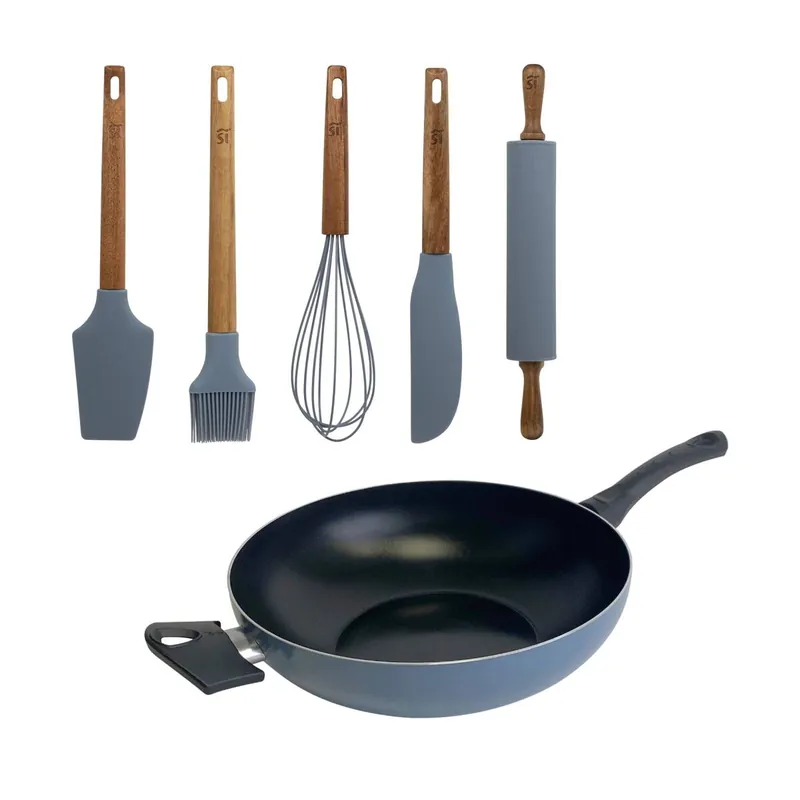 Wok Ø30cm en Aluminio prensado con 5 Utensilios de silicona NOIA San Ignacio - Cocina