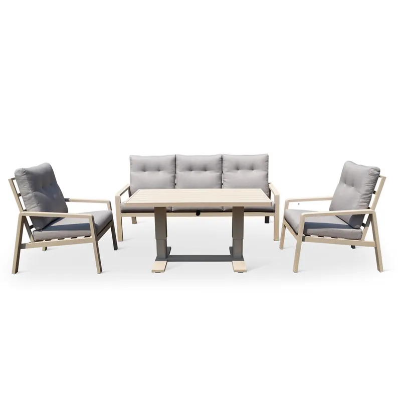 YOEVU - Set de Muebles de Jardín | 5 Plazas | Sillón Reclinable | Mesa Elevable Multifuncional | Resistente a la Intemperie | Ideal para Exterior, Extra Grande, Aluminio