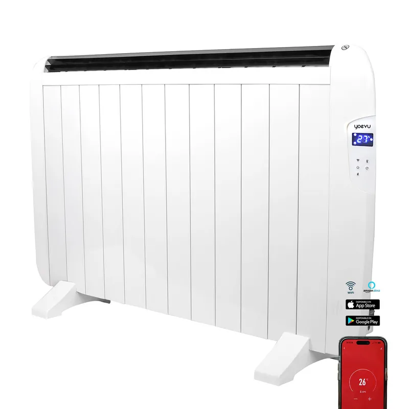 YOEVU - Emisor térmico de aluminio | Calefactor de bajo consumo | Diseño moderno y compacto | Termostato ajustable | Protección contra sobrecalentamiento, Blanco, 2000W, 12 Elementos