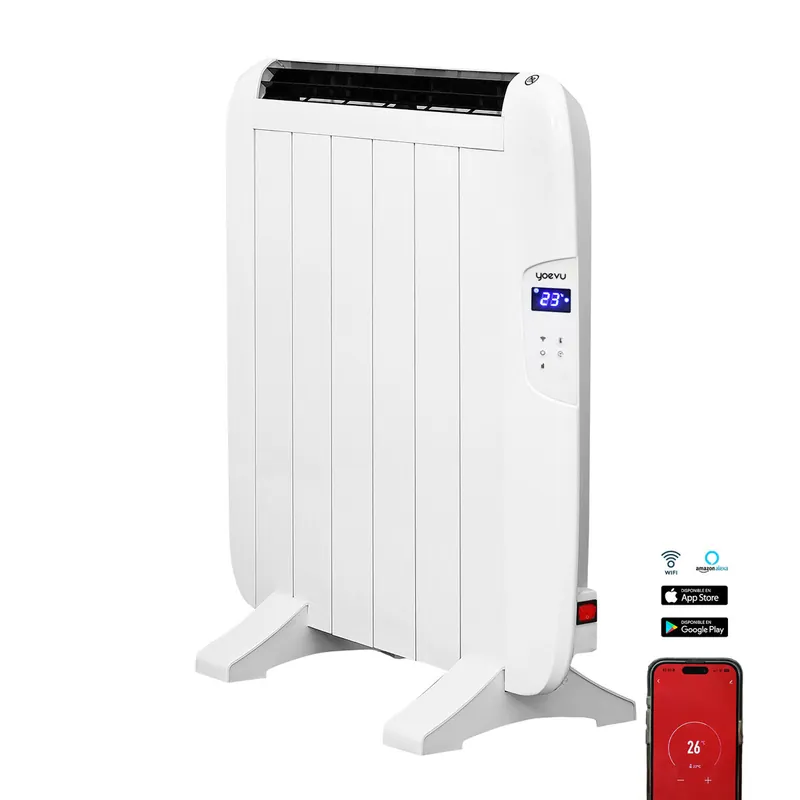 YOEVU - Emisor térmico de aluminio | Calefactor de bajo consumo | Diseño moderno y compacto | Termostato ajustable | Protección contra sobrecalentamiento, Blanco,900W, 6 Elementos