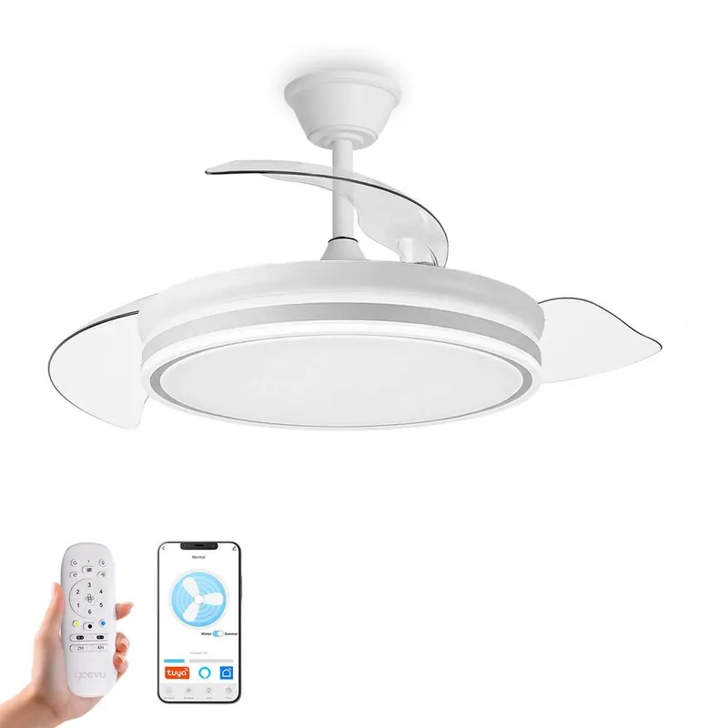 YOEVU EOS PLUS - Ventilador de techo inteligente aspas retráctiles - ALEXA y GOOGLE HOME - Control remoto, luz con memoria e intensidad regulable. 72 W 7200 Lm