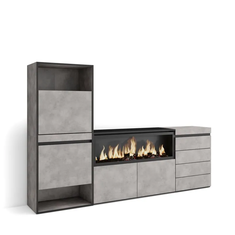 Zapatero, Armario zapatos botas, 224x35x145cm, Dormitorio, habitación, Chimenea eléctrica XXL, Cómoda, Cajonera, Estilo Moderno, Blanco - Muebles