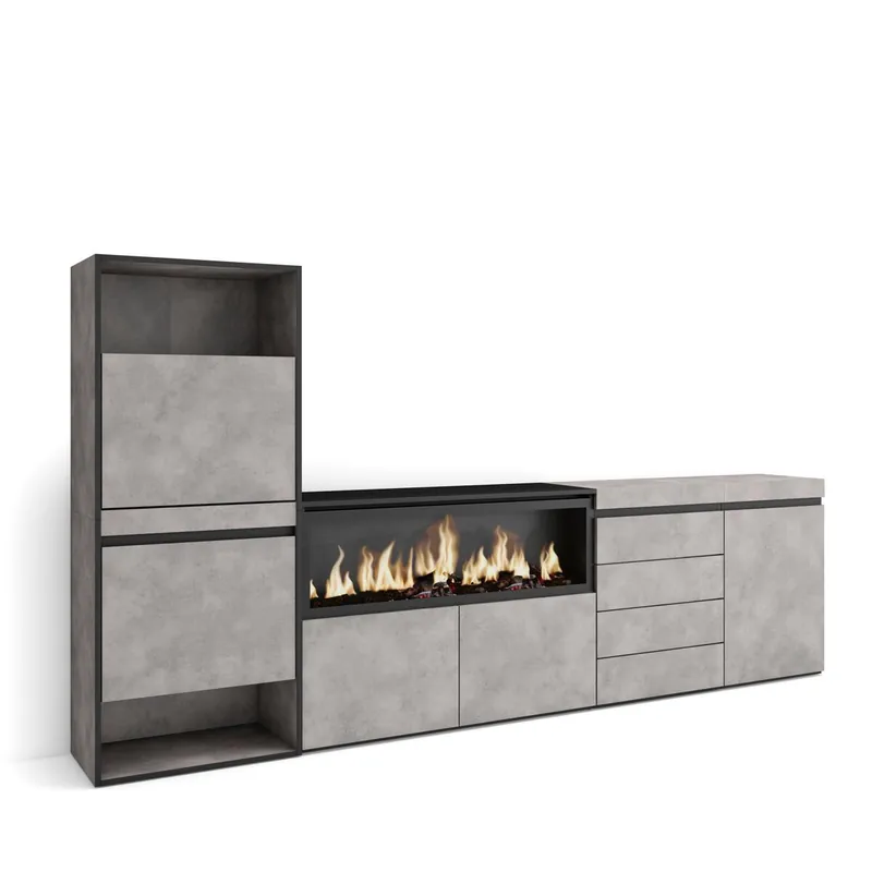 Zapatero, Armario zapatos botas, 274x35x145cm, Dormitorio, habitación, Chimenea eléctrica XXL, Cómoda, Cajonera, Estilo Moderno, Blanco - Muebles
