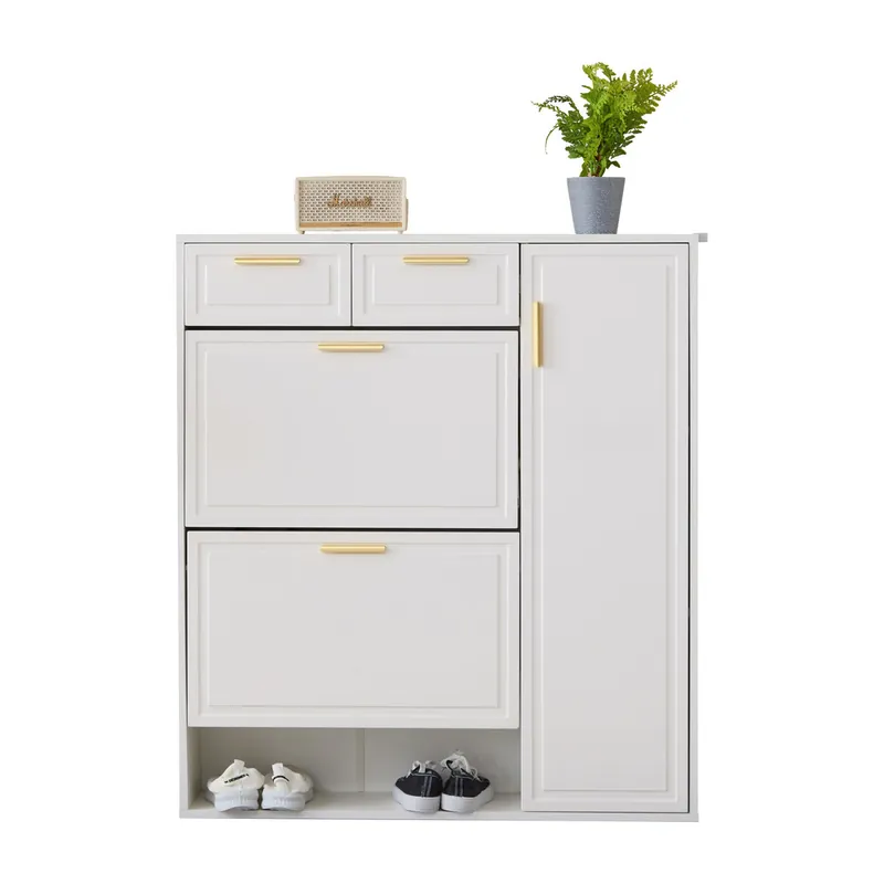 Zapatero de panel de partículas con 1 puerta y 2 trampones,blanco - Muebles