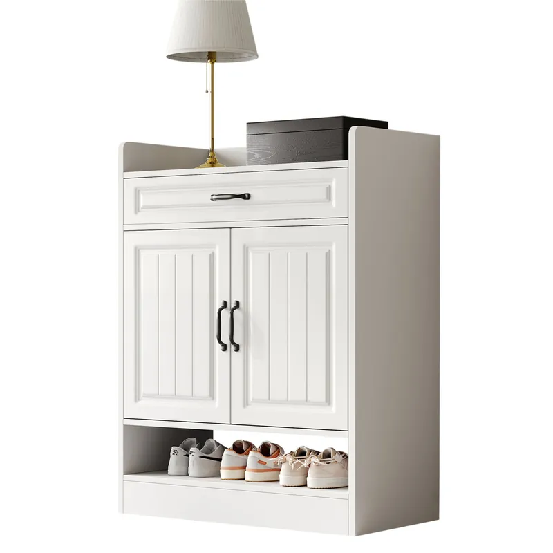 Zapatero de panel de partículas con 2 puertas,blanco - Muebles