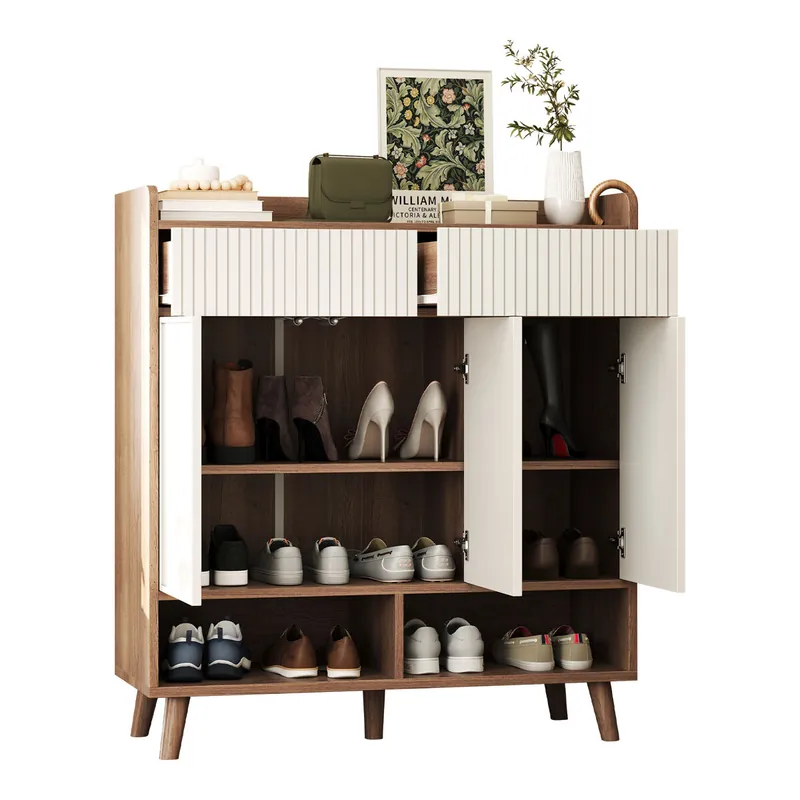 Zapatero de mdf con 3 puertas,natural+blanco - Muebles