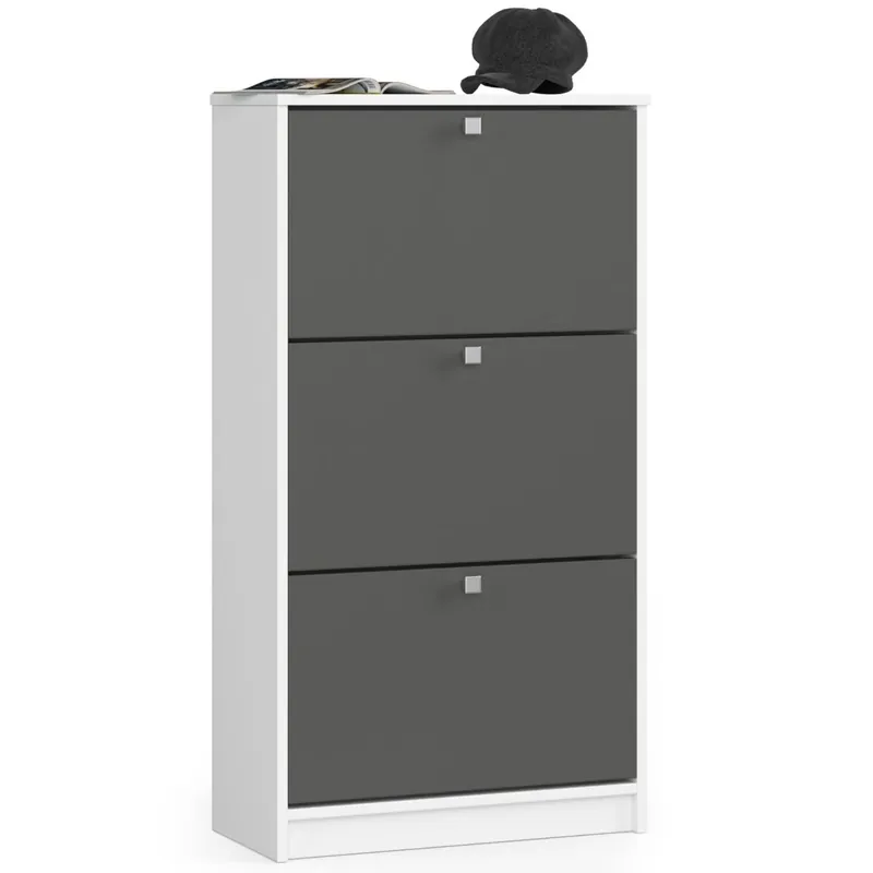 Zapatero con 3 compartimentos AKORD Blanco 60 cm 3 puertas basculantes frente en color Blanco 60x28,5x113 cm - Muebles