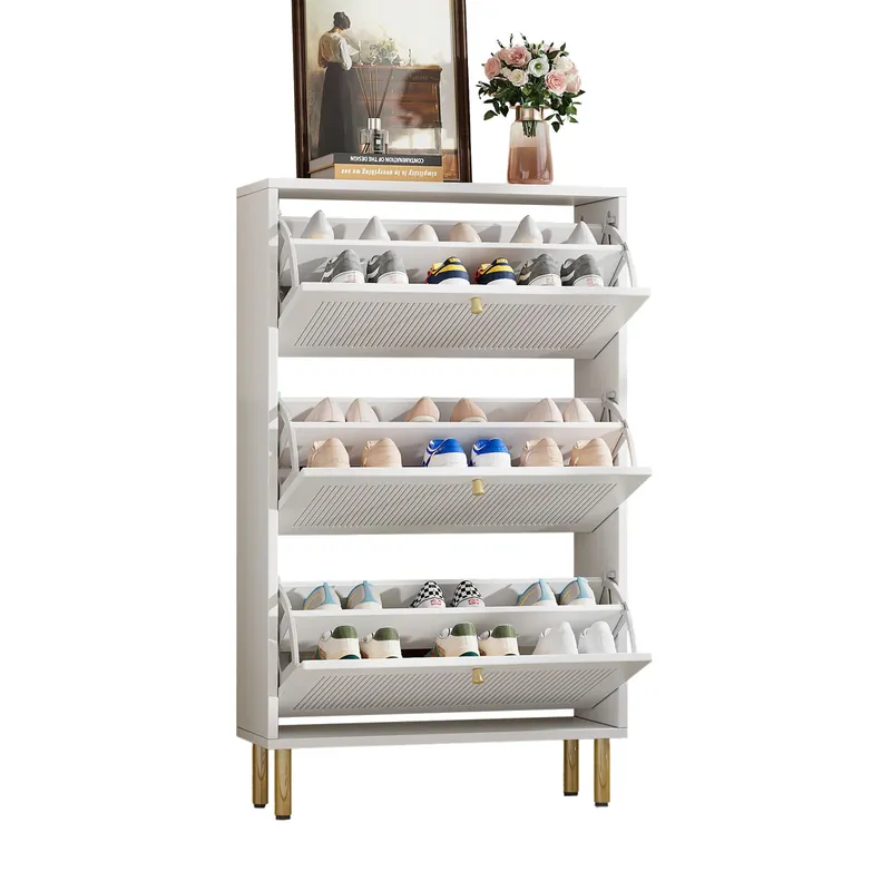 Zapatero de mdf con 3 trampones,blanco - Muebles