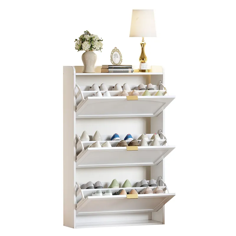 Zapatero de mdf con 3 trampones,blanco - Muebles