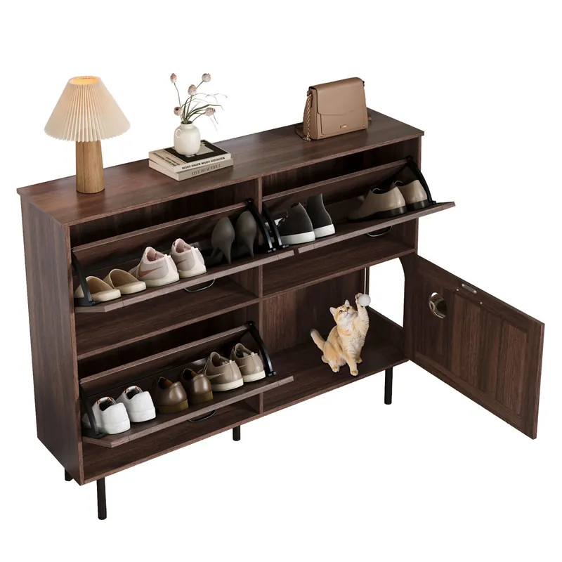 Zapatero de panel de partículas con 3 trampones y 1 puerta,nogal - Muebles