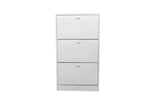 Zapatero Madera, Tres Puertas, Zapatero Puertas Oscilobatientes, Mueble Auxiliar, Medidas: 63cms Ancho, 24cms Profundo, 115cms Alto (Blanco) - Muebles