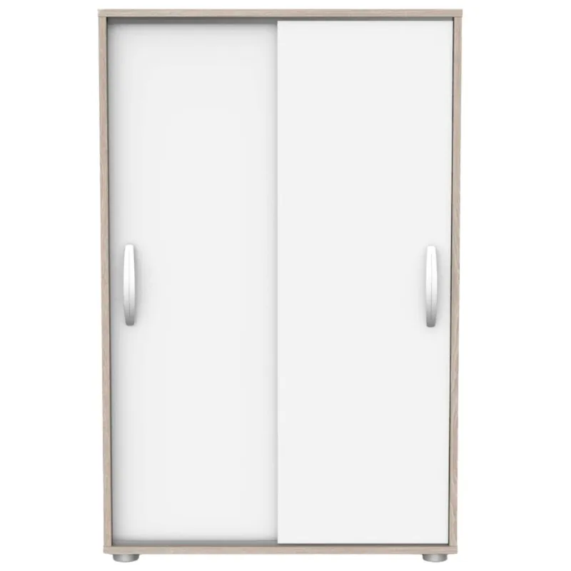 Zapatero Multiusos con Puertas Correderas Blanco y Roble 106x68x33 cm - Muebles