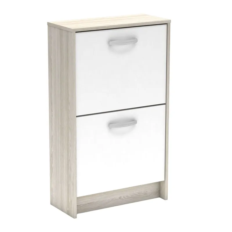 Zapatero Nano 2 Puertas Color Roble Shannon Y Blanco Perla Pasillo Dormitorio Almacenaje Mueble 91x54x24 cm - Muebles