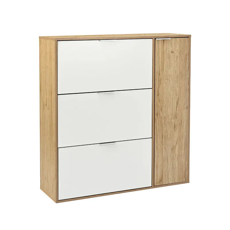 Zapatero Rage 3 cajones abatibles y puerta cambria/natural 106x115x36 cm - Muebles